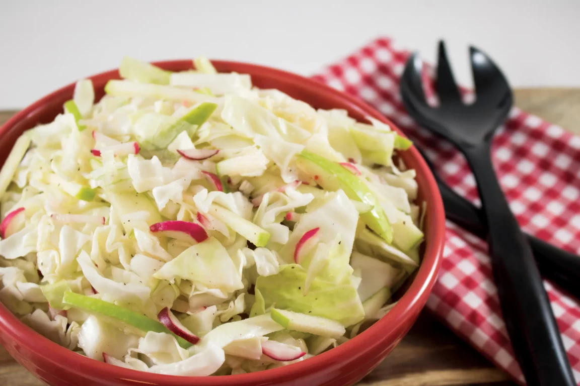 Coleslaw served in a bowl.