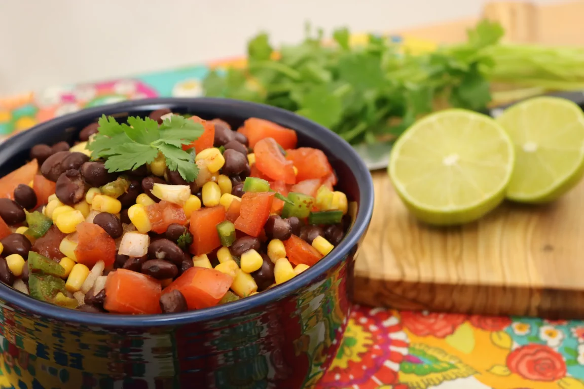 Salsa with black beans, corn and tomatos