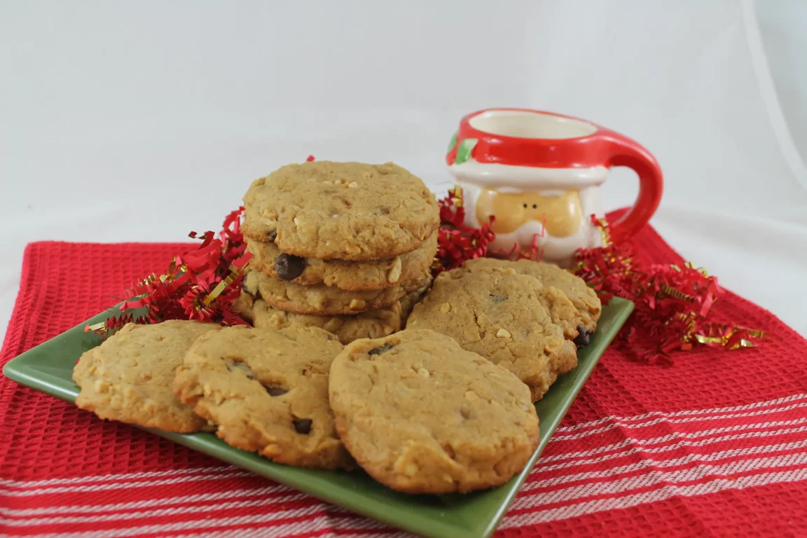 Peanut butter chocolate cookies on a holiday spread