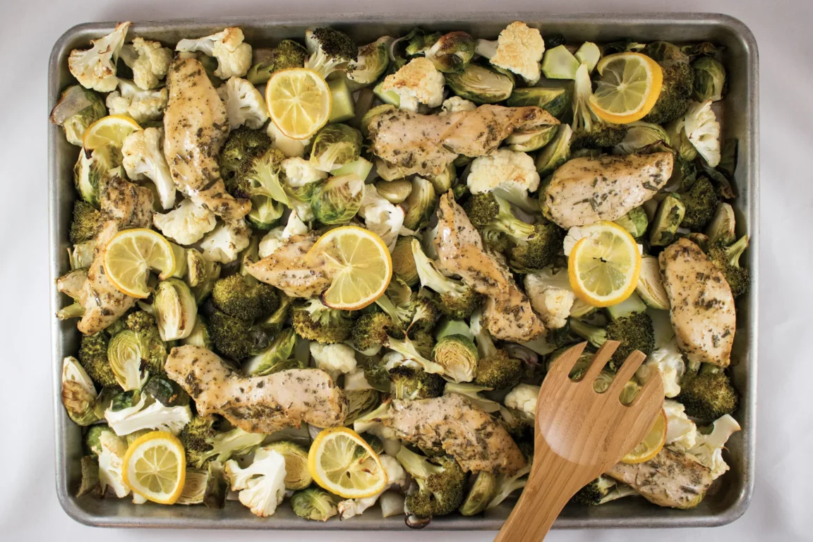 Roasted Rosemary Chicken and Veggies on a sheet pan.