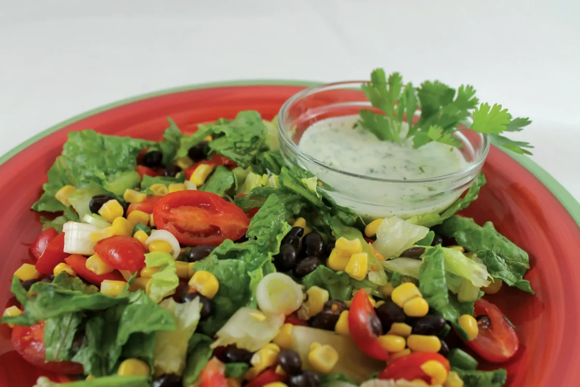 Southwest salad with creamy cilantro dressing