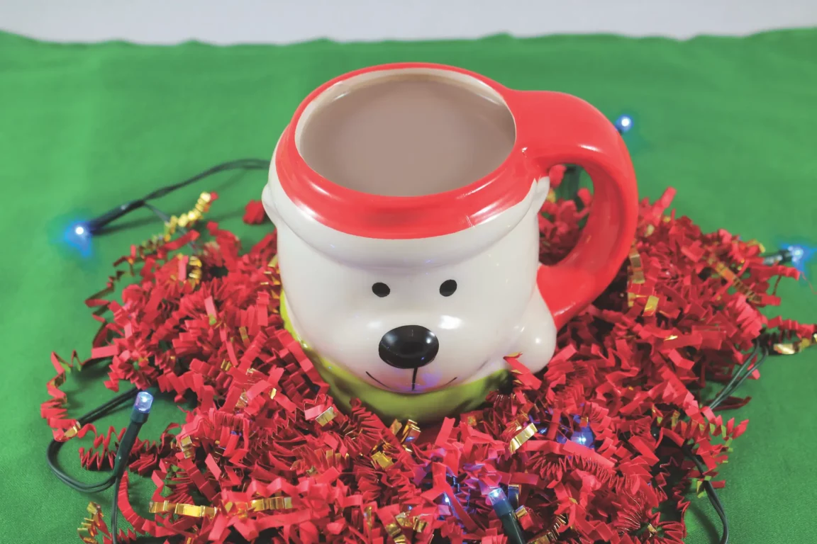 Hot cocoa served in a polar bear mug.