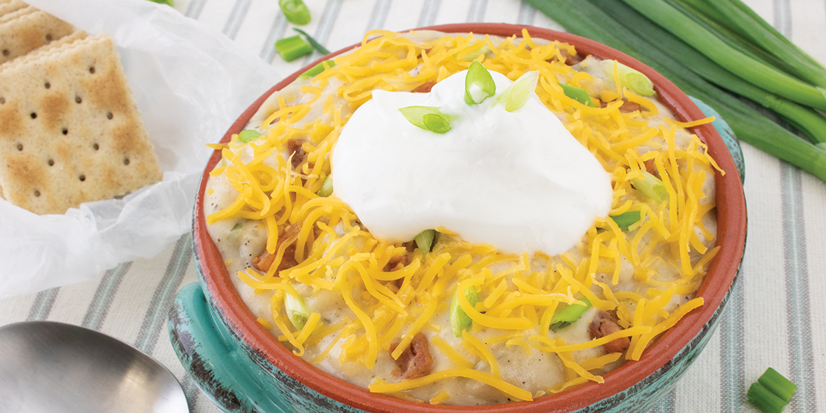 Loaded Baked Potato Soup plated