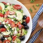 Summer Greek Salad plated and served.