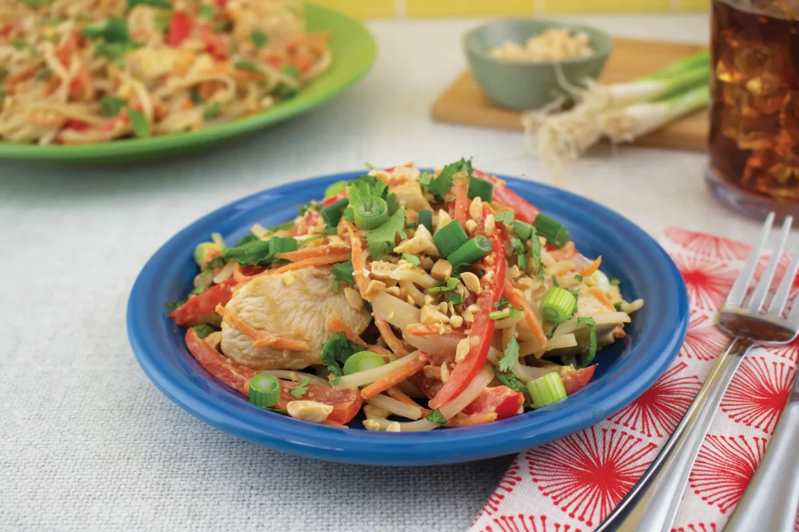 This dish incorporates three sources of protein, chicken, eggs and peanuts! 