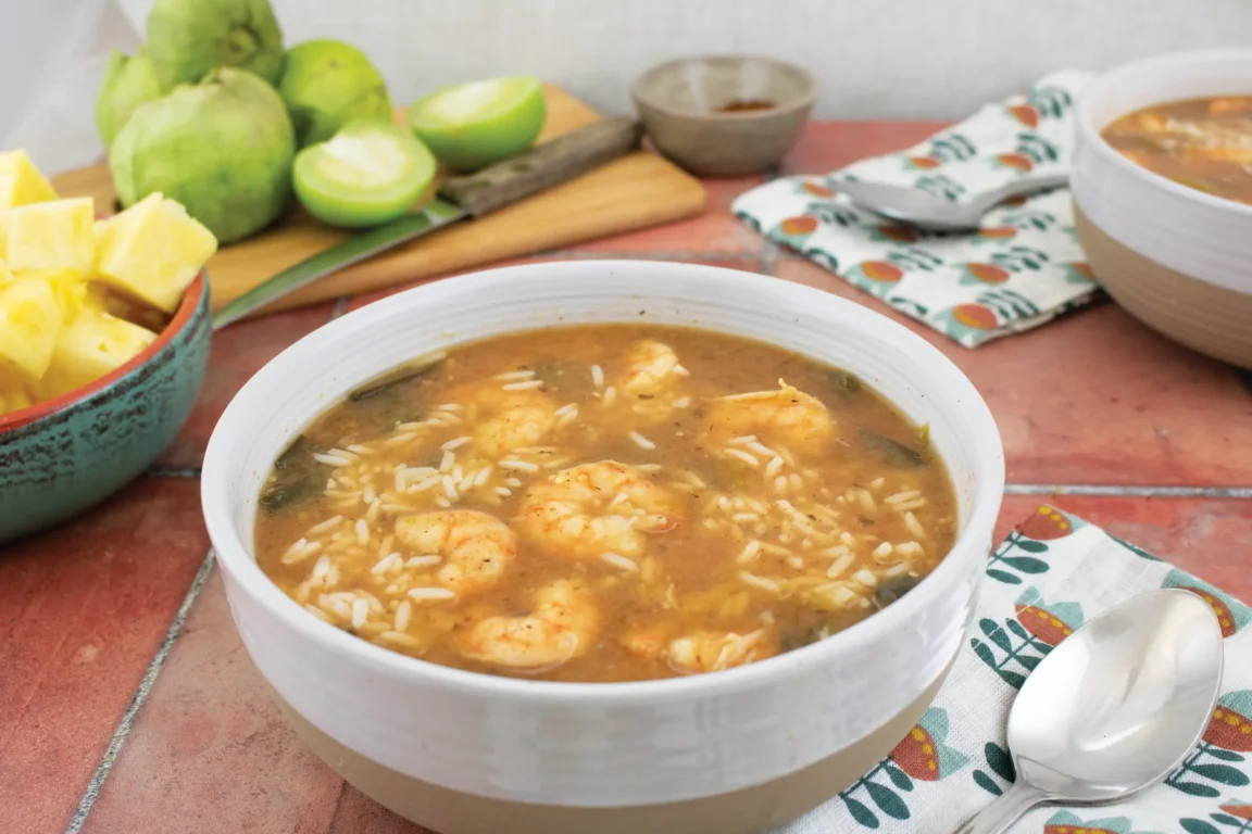 shrimp salsa verde stew in a bowl 
