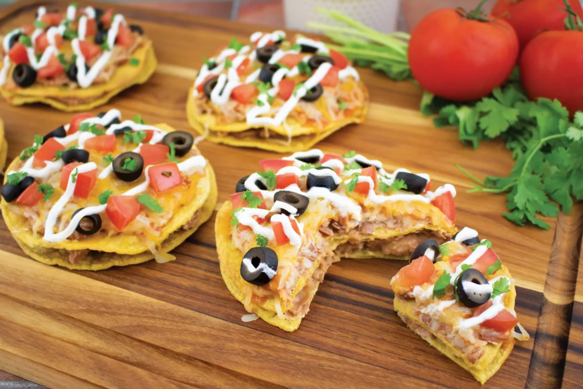 Mini Mexican style pizzas plated 