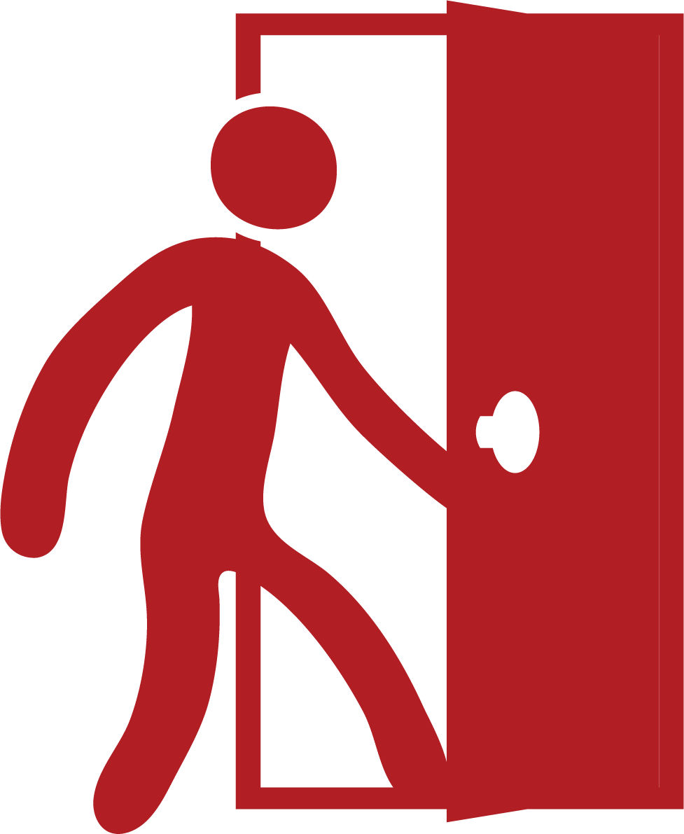 Illustration of a person walking out of a door