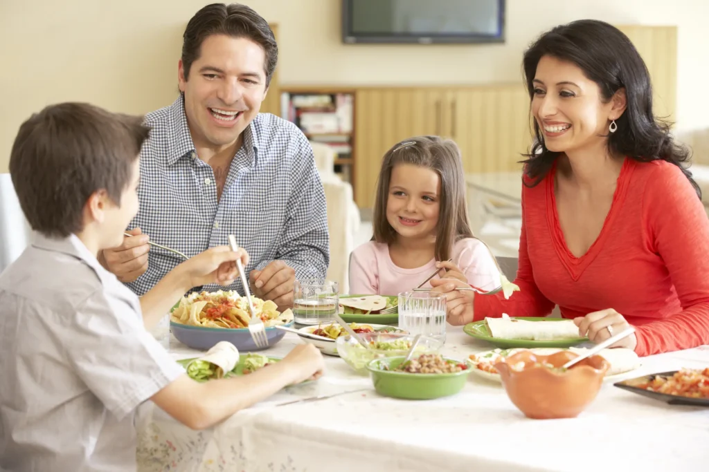 Family eating at the dinner table